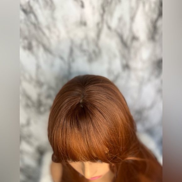 26” Daily Use Copper  Long Wavy Heat Resistant Fiber Full Wig With Bangs - Picture 7 of 13